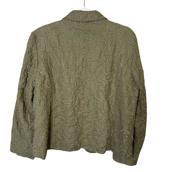Windsmoor Embroidered Linen Olive Green Paisley Women's Jacket Size 14 Textured - Picture 2 of 15